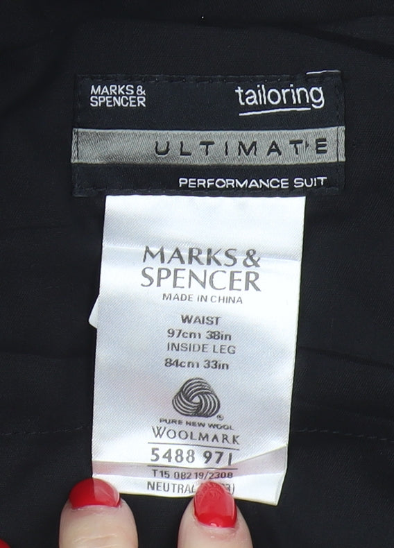 Marks and Spencer Men's Black Wool Trousers - 38