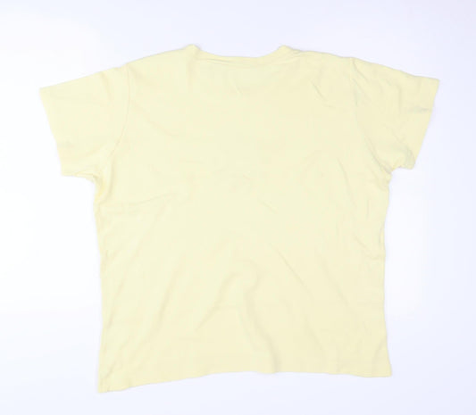 EWM Women's Yellow Cotton Crew Neck T-Shirt, Size L, Beaded Accent