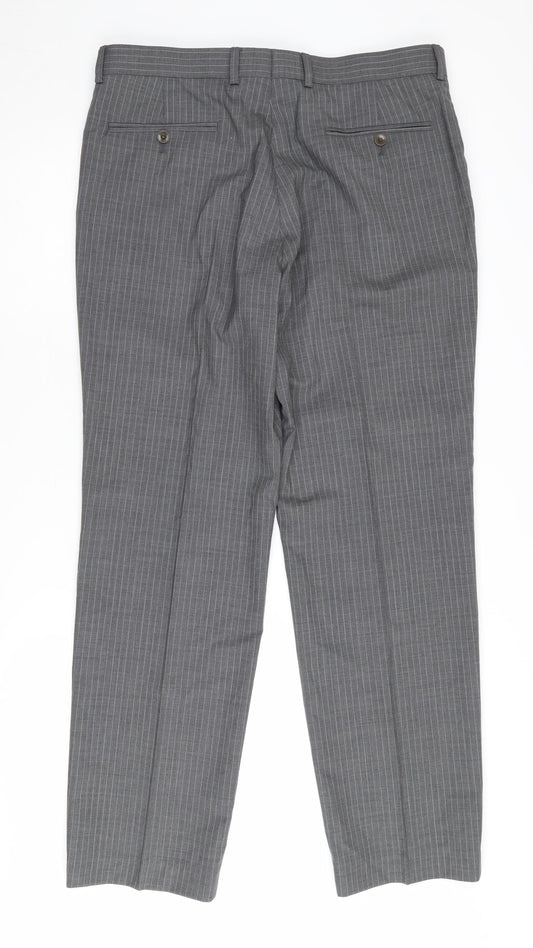 Marks and Spencer Men's Grey Wool Trousers, 34 Waist, Striped, Business