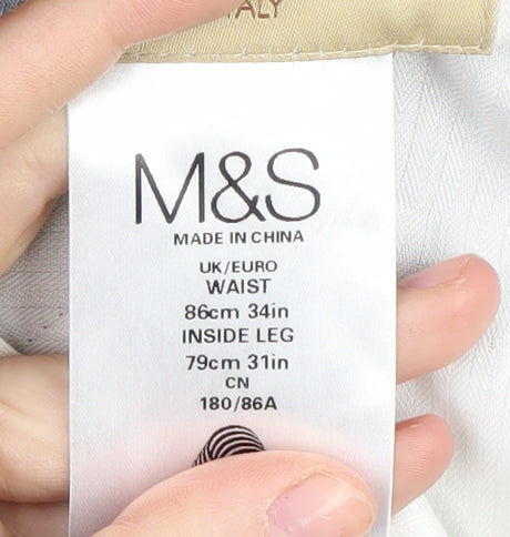 Marks and Spencer Men's Grey Wool Trousers, 34 Waist, Striped, Business