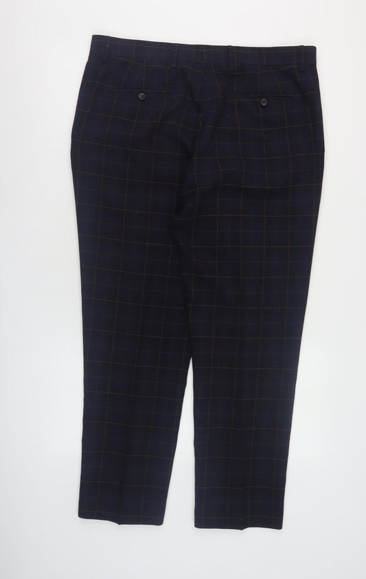 Next Men's Black Check Trousers 36 Regular Fit