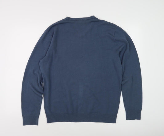 Thomas Nash Men's Blue V-Neck Pullover Jumper Size M