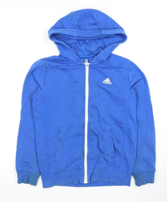 Additional front view of Adidas boys’ blue full zip hoodie, size 9-10, years