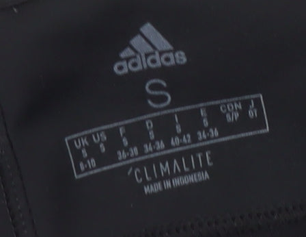 Brand and care label for Adidas Women’s Black Track Pants, size S, Moisture Wicking
