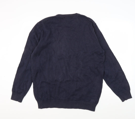 MAINE Men's Blue Crew Neck Cotton Jumper Size L