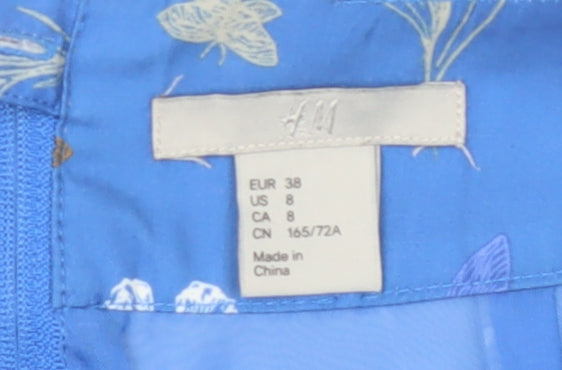 H&M Women's Blue Skirt, Size 10, Polyester, Zip Closure