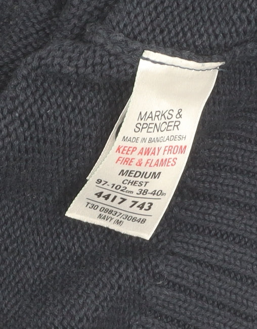 Marks and Spencer Men's Blue Cardigan, Medium, Cotton