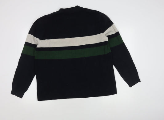 H&M Men's L Black Green Ivory Striped Pullover