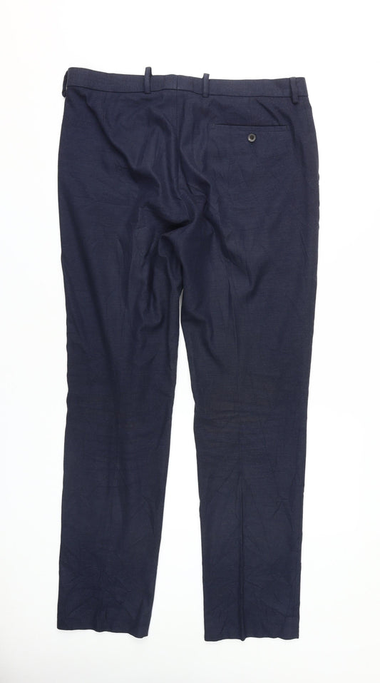 Marks and Spencer Men's Blue Slim Fit Trousers, Size 36