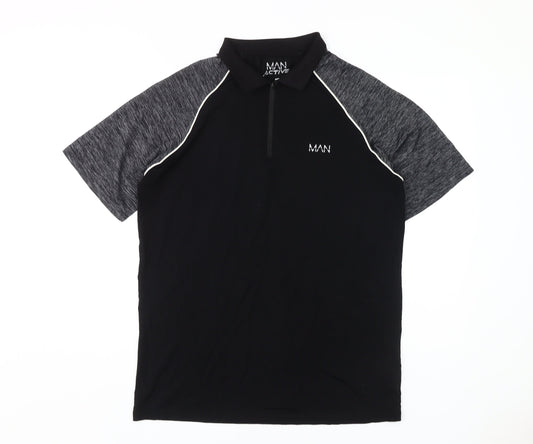 boohooMAN Men's Black Polo L Ringer