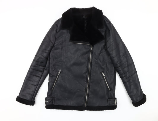 Womens UK Size 12 Missguided Black Motorcycle Jacket