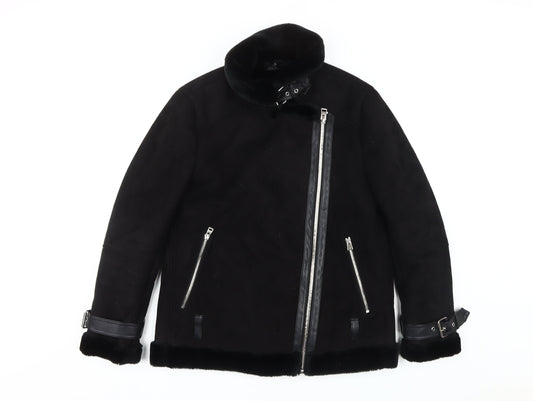 Womens UK Size 10 Topshop Black Biker Coat