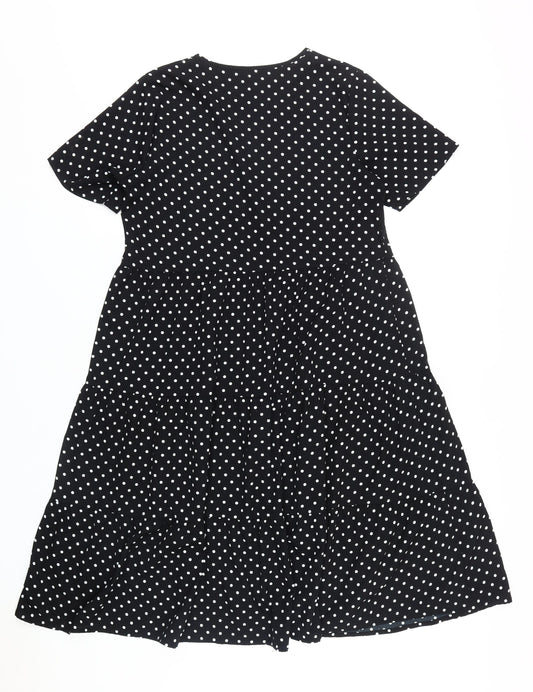 boohoo Women's Black A-Line Polka Dot Dress 12