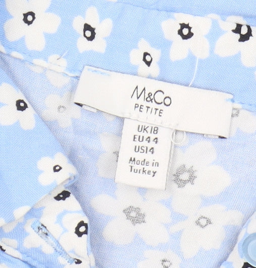 M&Co Women's Blue Petite Button-Up Floral Top