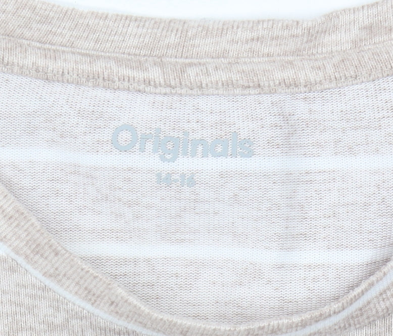 Originals Beige Striped T-Shirt, Size 14, Women's Basic Top