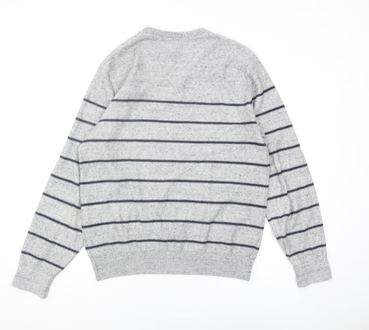 GAP Men's Grey Striped V-Neck Pullover Jumper M