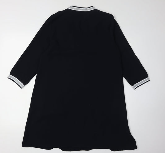 Zara Women Black 3/4 Sleeve V-Neck Dress M