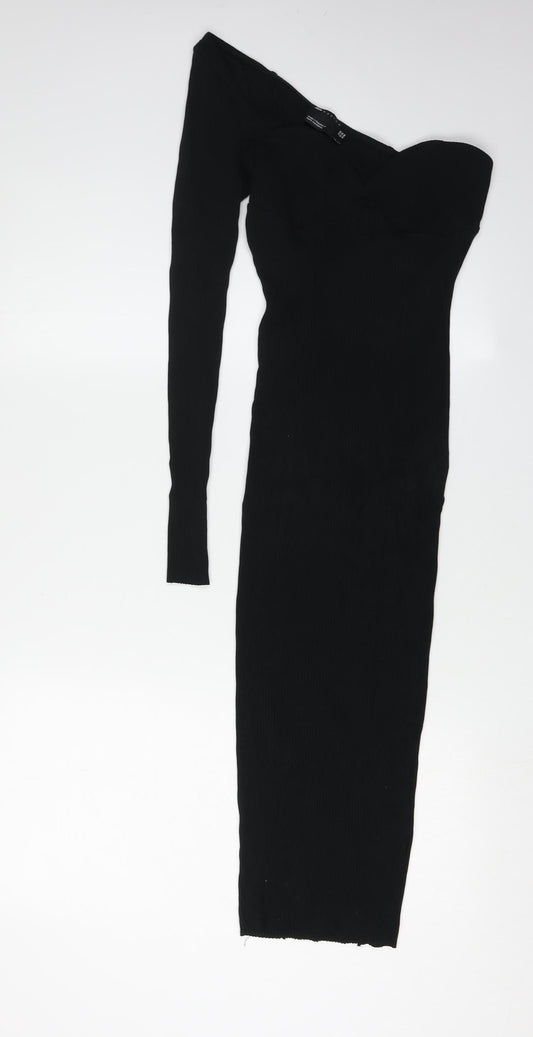 Additional front view of ASOS Design Women's Black One Shoulder Midi Dress