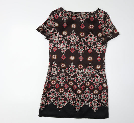 Monsoon Women's Brown Geometric Silk Dress Size 10
