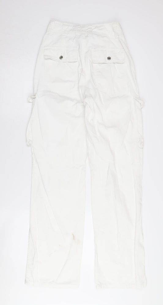 Bershka Women's White Cargo Trousers Size 6