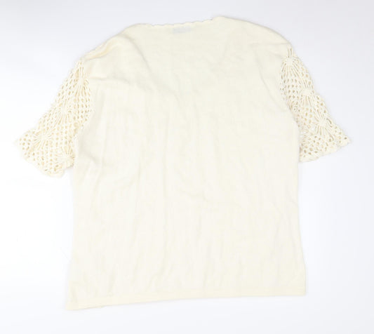 Damart Women's Ivory Crochet Pullover, Size 24, V-Neck