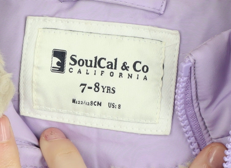 SoulCal & Co Girls Purple Puffer Jacket 7-8 Years Hooded