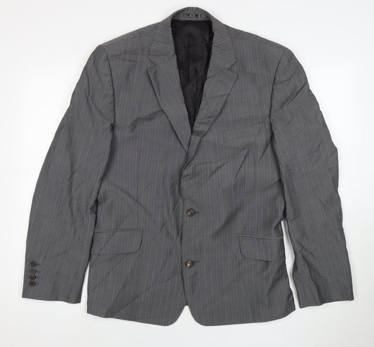 Additional front view of Harvey Nichols Grey Striped Blazer 44 Regular Fit