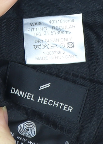 Daniel Hechter Men's Black Wool Trousers, 40 in Waist, Regular Fit