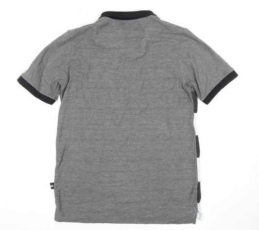 Grey Striped Men's Polo, M, Cotton, Short Sleeve