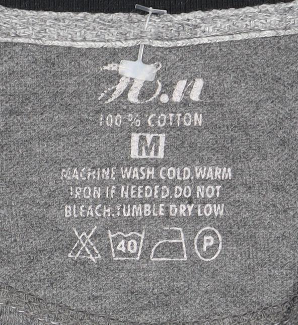 Grey Striped Men's Polo, M, Cotton, Short Sleeve