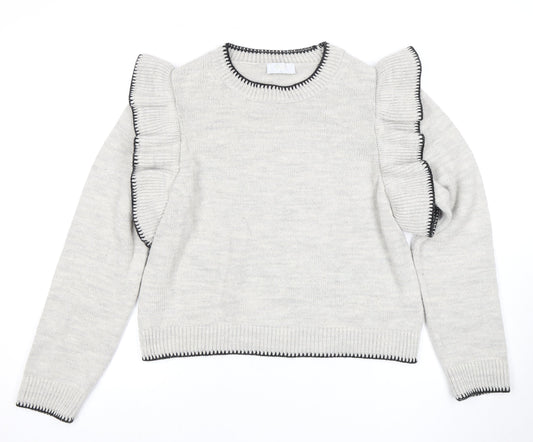 Quiz Women's Grey Ruffle Sleeve Pullover Jumper L