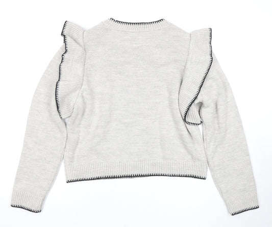 Quiz Women's Grey Ruffle Sleeve Pullover Jumper L