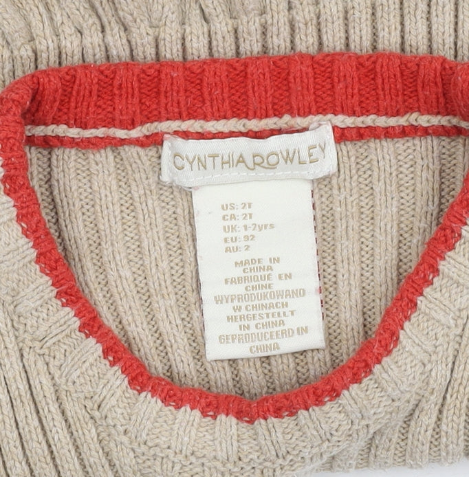 Cynthia Rowley Girls Beige Knit Dress 1-2Y Long Sleeve