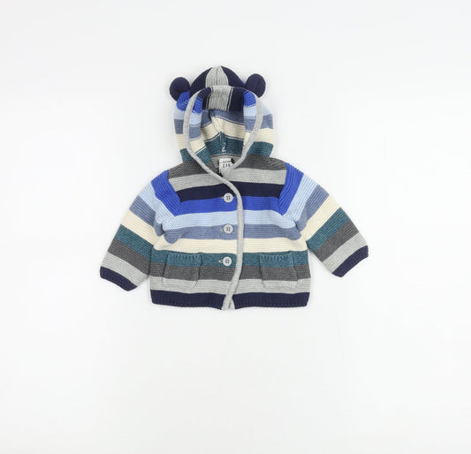 GAP Unisex Baby Blue Striped Hooded Cardigan 0-3 Months