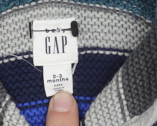 GAP Unisex Baby Blue Striped Hooded Cardigan 0-3 Months