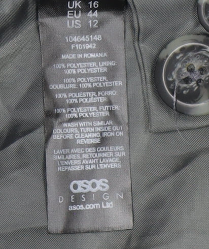 Close-up detail of ASOS Design Women's Grey Suit Jacket, size 16, Lined, New