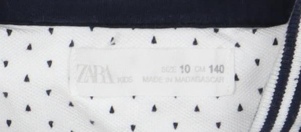 Zara Boys White Polo Shirt with Polka Dot Design, Size 11 Years