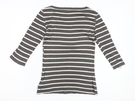 Gap Women's Grey Striped T-Shirt, Size S, 3/4 Sleeve