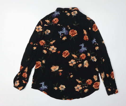 Oasis Women's Black Floral Button-Up Shirt UK 10