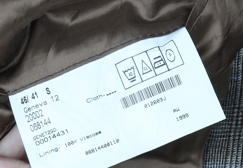 Brand and care label for Lester Bowden Men's Brown Check Blazer Size 46S