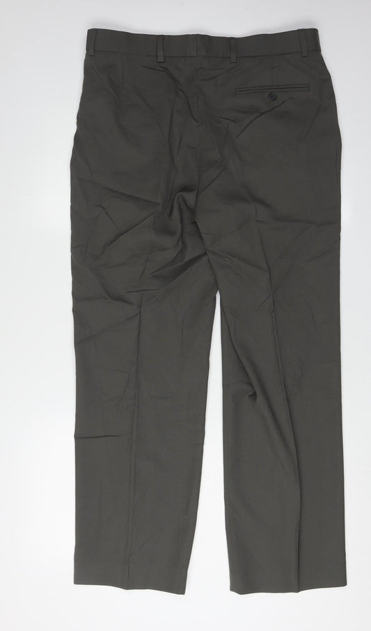 Pinstripe Men's Green Trousers, Size 34, Formal Wear
