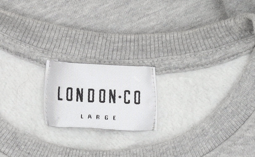 London Co Men's Grey Graphic Print Pullover Sweatshirt L