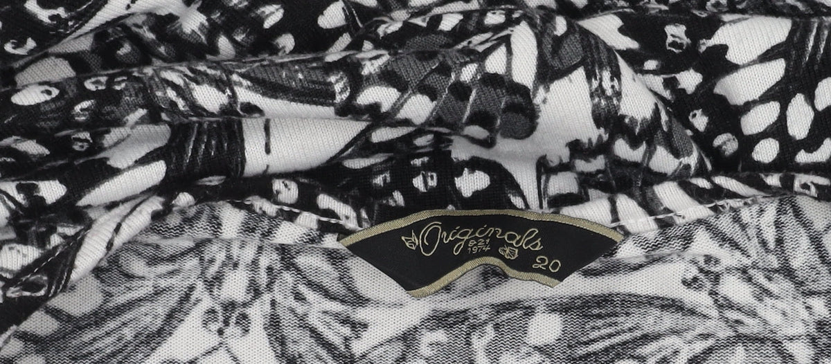 Brand and care label for Originals Women's Black Butterfly Print Top, size 12