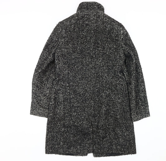 John Lewis Black Herringbone Coat - Size 8