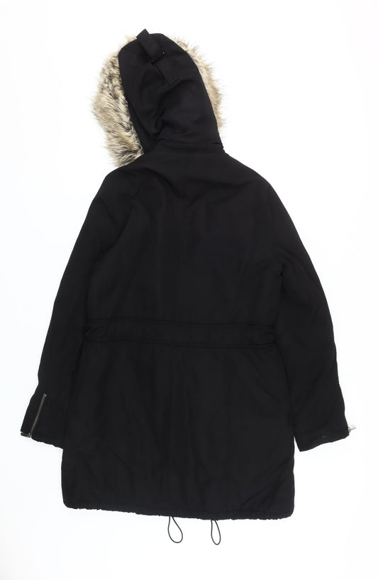 RJR John Rocha Women's Black Long Parka Fur Trim - Size 12