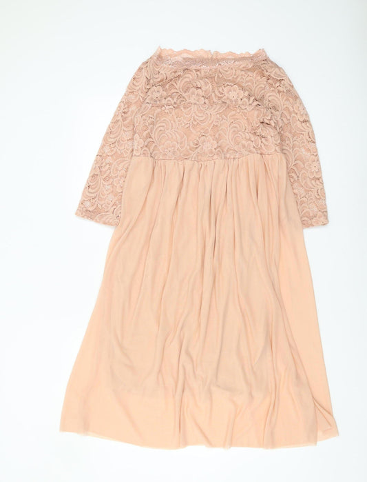 Additional front view of Mamalicious Beige Maternity Dress 3/4 Sleeve S