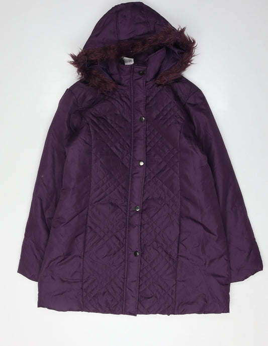 Additional front view of Anne de Lancay Women's Purple Quilted Coat, size 10/12