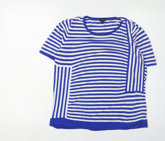 Additional front view of Jaeger Women Blue Striped Crew Neck Jumper L