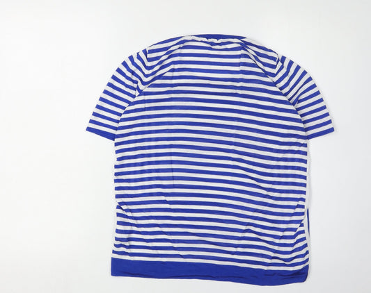 Jaeger Women Blue Striped Crew Neck Jumper L