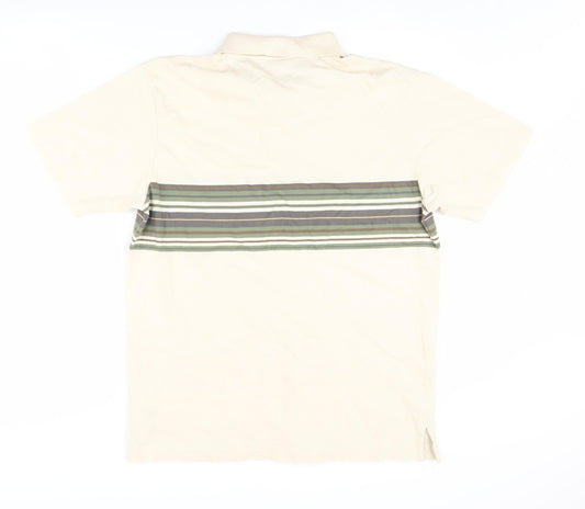GAP Men's Beige Striped Polo Shirt Medium